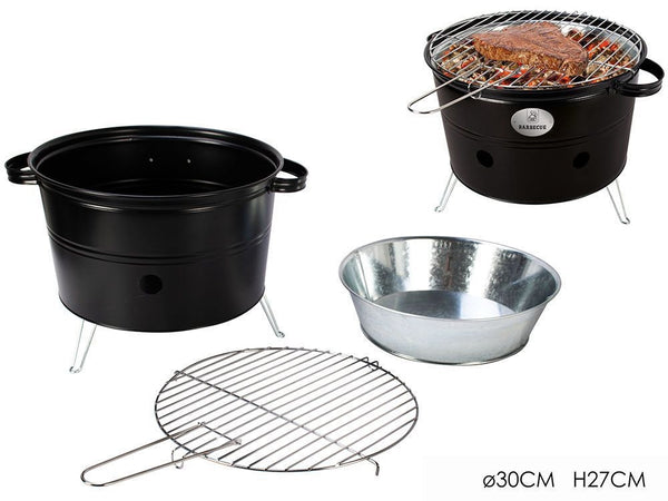 Fornacella A Carbone Tonda Barbecue Portatile Ripiano Griglia Acciaio Cuoci Carne Pesce