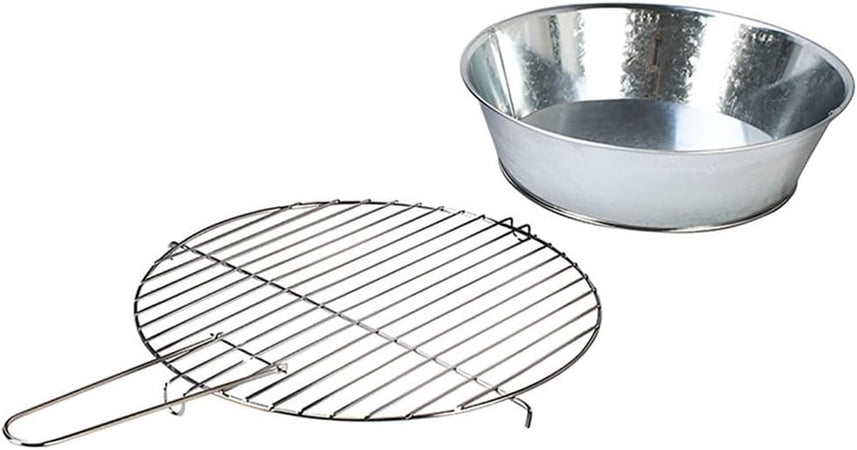 Fornacella A Carbone Tonda Barbecue Portatile Ripiano Griglia Acciaio Cuoci Carne Pesce