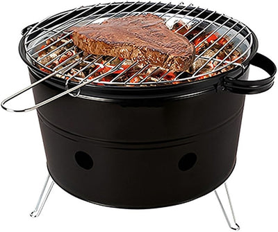 Fornacella A Carbone Tonda Barbecue Portatile Ripiano Griglia Acciaio Cuoci Carne Pesce