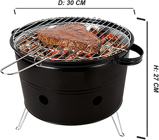 Fornacella A Carbone Tonda Barbecue Portatile Ripiano Griglia Acciaio Cuoci Carne Pesce