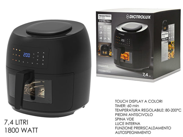 Friggitrice Ad Aria Con Oblò Da 7,4lt Temperatura Regolabile 9 Programmi Timer 1800 W