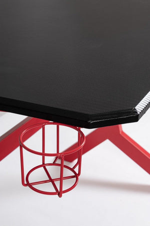 Scrivania da gaming, color rosso e nero, in acciaio resistente