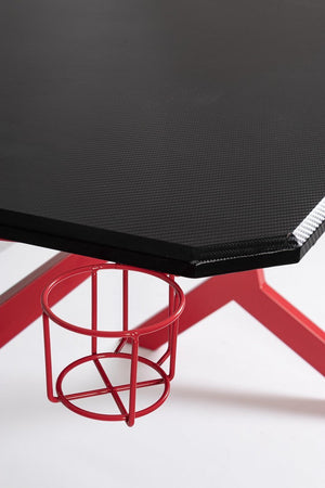 Scrivania da gaming, color rosso e nero, in acciaio resistente