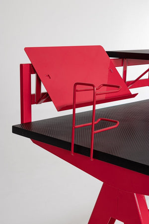 Scrivania da gaming, color rosso e nero, in acciaio resistente