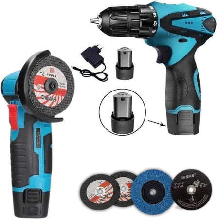 Set Trapano Avvitatore + Flex Smerigliatrice Angolare A Batteria 18v Con Accessori