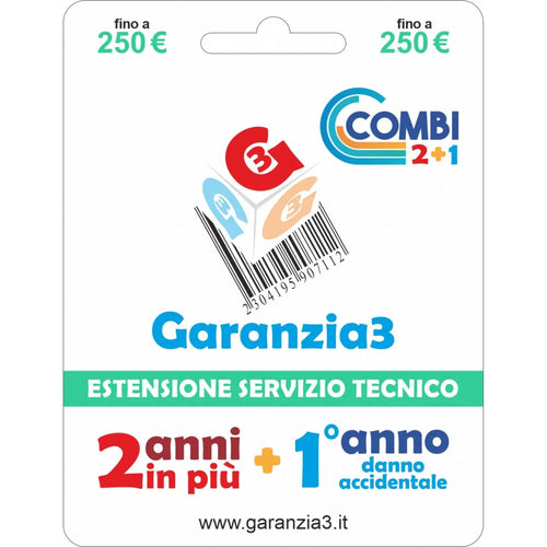 Garanzia 3 Combi 250 - 2 Anni di garanzia + 1 di Danno Accidentale fino a 250,00 Euro