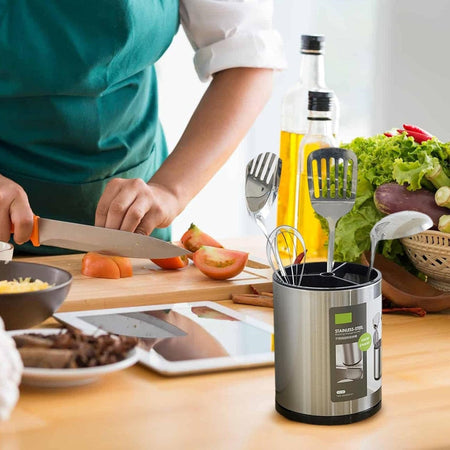 Scolaposate In Acciaio Organizer Per Posate Contenitore Rotondo Portautensili Da Cucina