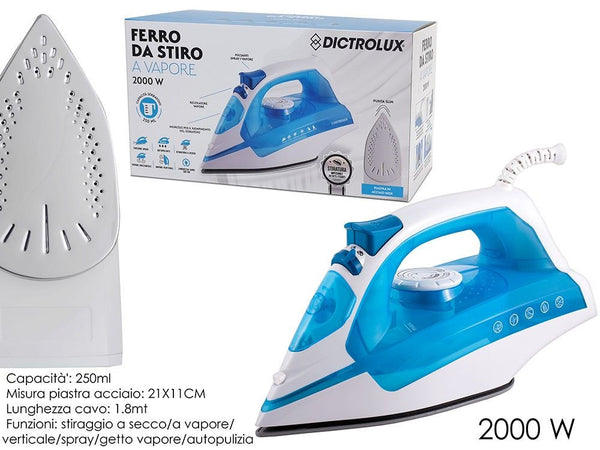 Ferro Da Stiro 2000w Elettrico A Vapore Piastra In Acciaio Inox Con Ugello Spray 250ml