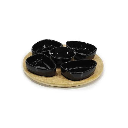 Set Antipastiera Vassoio Girevole ø27cm In Bamboo Con 5 Ciotole Da Portata Snack Apertivi