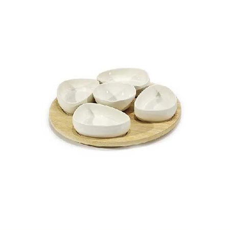 Set Antipastiera Vassoio Girevole ø27cm In Bamboo Con 5 Ciotole Da Portata Snack Apertivi