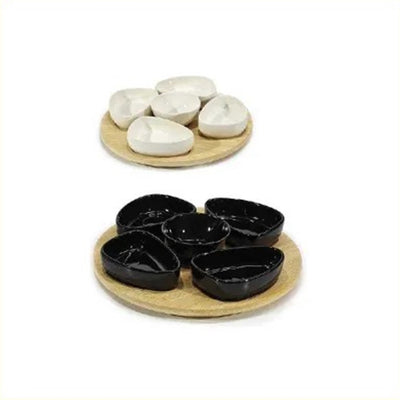 Set Antipastiera Vassoio Girevole ø27cm In Bamboo Con 5 Ciotole Da Portata Snack Apertivi