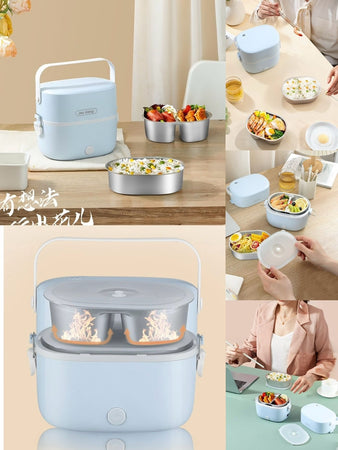 Porta Pranzo Lunch Box Scaldavivande Elettrico Portatile Con Doppio Scomparto In Acciaio