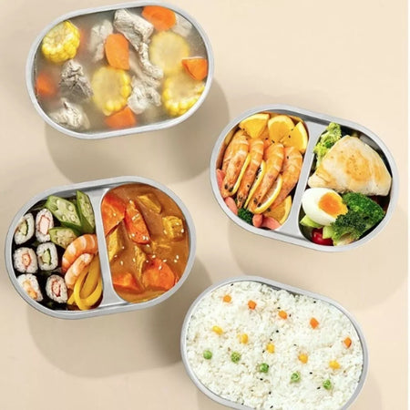 Porta Pranzo Lunch Box Scaldavivande Elettrico Portatile Con Doppio Scomparto In Acciaio