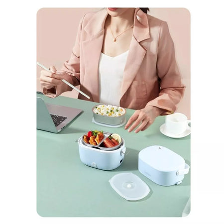 Porta Pranzo Lunch Box Scaldavivande Elettrico Portatile Con Doppio Scomparto In Acciaio