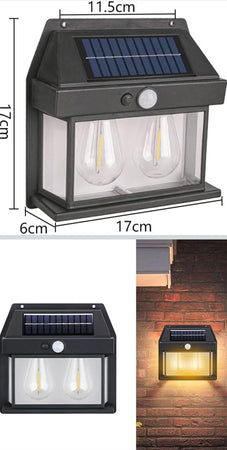 Lampada Da Parete A Luce Calda Pannello Solare A Doppio Led Con Sensore Ip65 Senza Fili