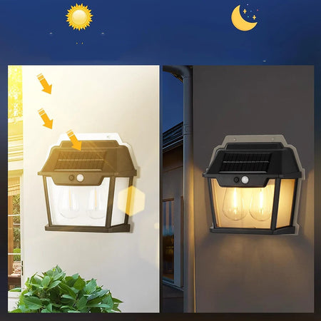 Lampada Da Parete A Luce Calda Pannello Solare A Doppio Led Con Sensore Ip65 Senza Fili