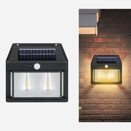 Lampada Da Parete A Luce Calda Pannello Solare A Doppio Led Con Sensore Ip65 Senza Fili