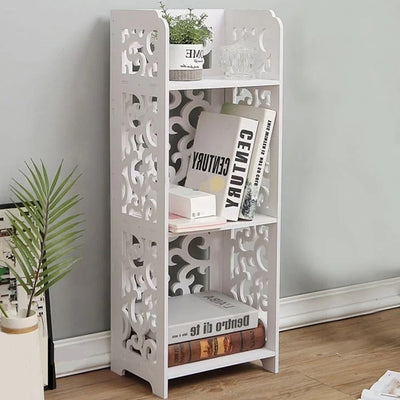 Libreria Scaffale A 3 Ripiani Con Motivo Floreale Intagliato Bianco Moderno 80x30x22cm