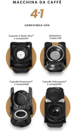 Macchina Da Caffè 1450w 4in1 Capsule Cialde Compatibile Nespresso Dolce Gusto A Modo Mio