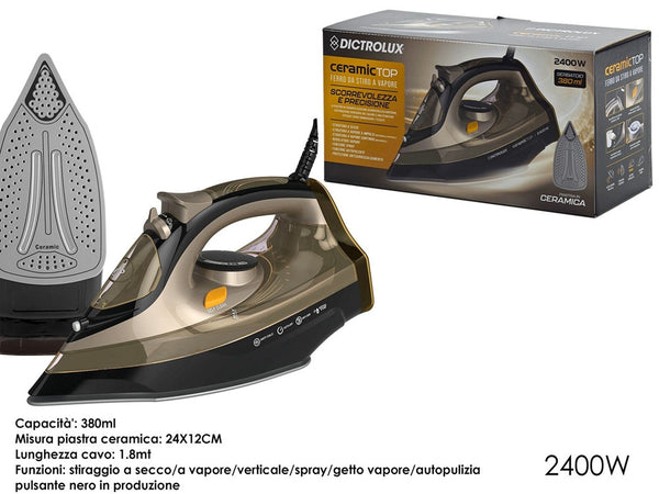 Ferro Da Stiro A Vapore Con Piastra In Ceramica 2400w 380 Ml Funzione Spray Autopulente