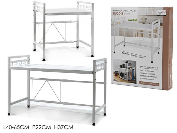 Mensola Allungaile Da 40-65cm Salvaspazio Con 8 Ganci Per Appendere Utensili Arredo Casa