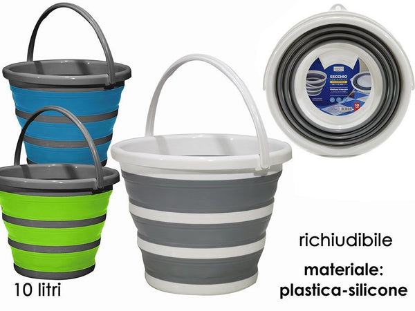 Secchio Con Manico Multiuso Richiudibile Salvaspazio Capacità 10 Lt In Plastica Silicone