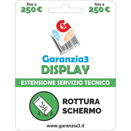 Garanzia 3 Display 250 - Danno Accidentale Display Smartphone, Tablet e Notebook fino a 250,00 Euro