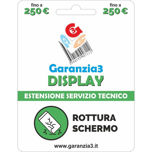 Garanzia 3 Display 250 - Danno Accidentale Display Smartphone, Tablet e Notebook fino a 250,00 Euro