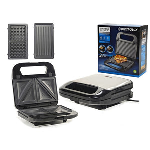Piastra Tostiera Elettrica 3in1 Con 3 Piastre Antiaderente Intercambiabili 750w Salvaspazio