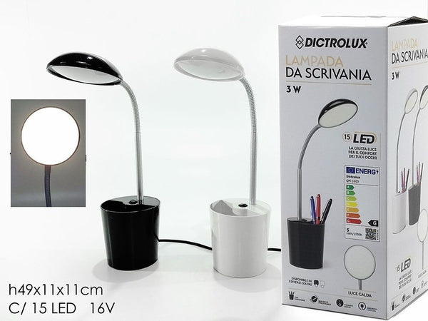 Lampada Da Tavolo Scrivania Con Portapenne 3 Watt 15led 16v A Luce Calda In 2 Colori