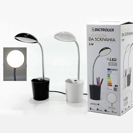 Lampada Da Tavolo Scrivania Con Portapenne 3 Watt 15led 16v A Luce Calda In 2 Colori