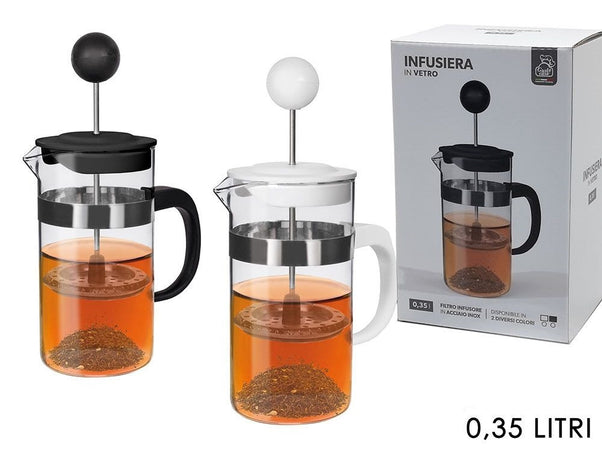 Tisaniera Infusiera In Vetro Capacità 350ml Filtro Infusore In Acciaio Inox 2 Colori