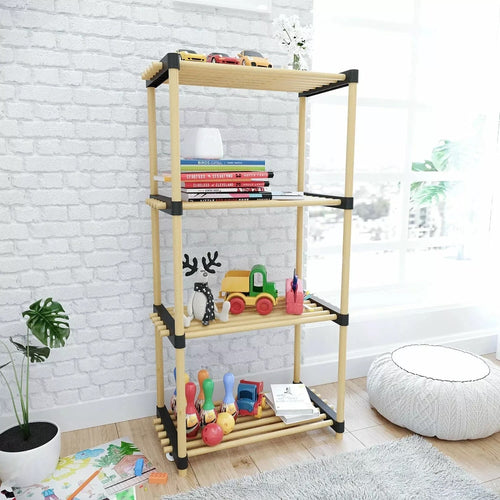 Scaffale Multiuso In Legno Di Pino 2in1 Modulare Mensola Con 4 Ripiani 92x49x28 Cm