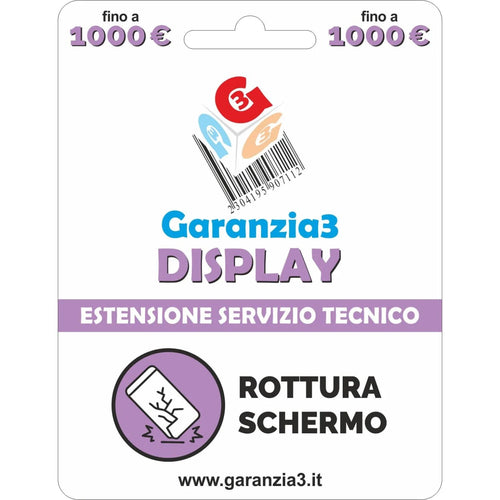 Garanzia 3 Display 1000 - Danno Accidentale Display Smartphone, Tablet e Notebook fino a 1.000,00 Euro