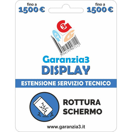 Garanzia 3 Display 1500 - Danno Accidentale Display Smartphone, Tablet e Notebook fino a 1.500,00 Euro