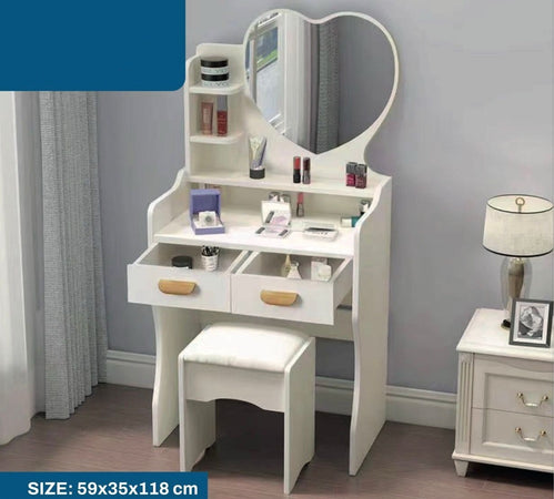 Postazione Trucco Tavolo Make Up Specchiera Toeletta Con Specchio A Cuore Sgabello Bianco