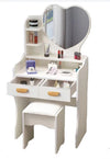 Postazione Trucco Tavolo Make Up Specchiera Toeletta Con Specchio A Cuore Sgabello Bianco