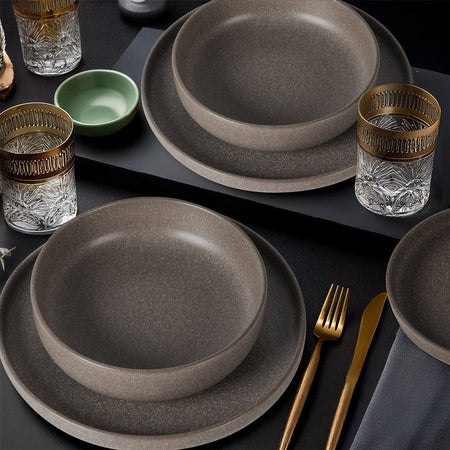 Set Servizio Da Tavola Di Piatti In Stoneware 18 Pezzi Design Nordico Elegante In 2 Colori