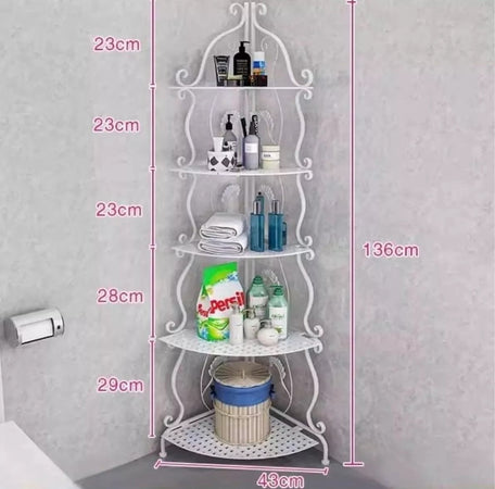 Mobile 5 Mensole Ad Angolo Bagno Ripostiglio Angoliera Ripiani Portaoggetti Ferro Decorato