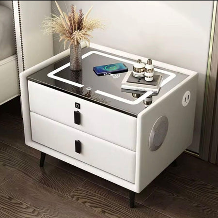 COMODINO INTELLIGENTE CON RICARICA WIRELESS USB ALTOPARLANTE BLUETOOTH LED MULTIFUNZIONALE