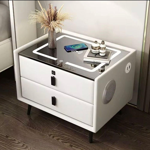 COMODINO INTELLIGENTE CON RICARICA WIRELESS USB ALTOPARLANTE BLUETOOTH LED MULTIFUNZIONALE