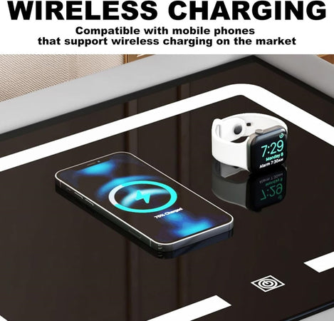 COMODINO INTELLIGENTE CON RICARICA WIRELESS USB ALTOPARLANTE BLUETOOTH LED MULTIFUNZIONALE