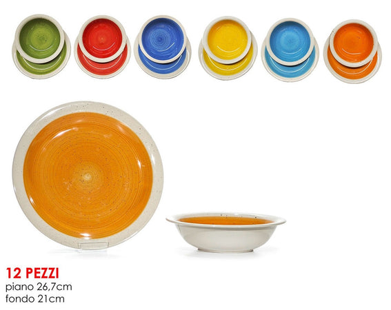 Set Servizio Di Piatti Stile Rustico Country Chic In Stoneware 12pz Da Tavola Multicolore