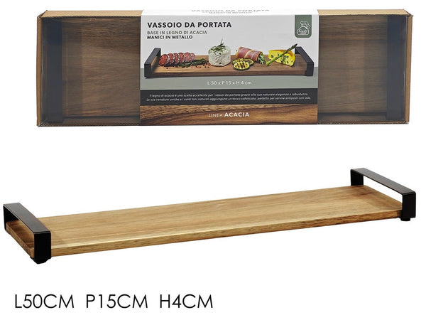 Vassoio Da Portata Rettangolare Base In Legno Con Manici In Metallo Arredo Tavola Cucina