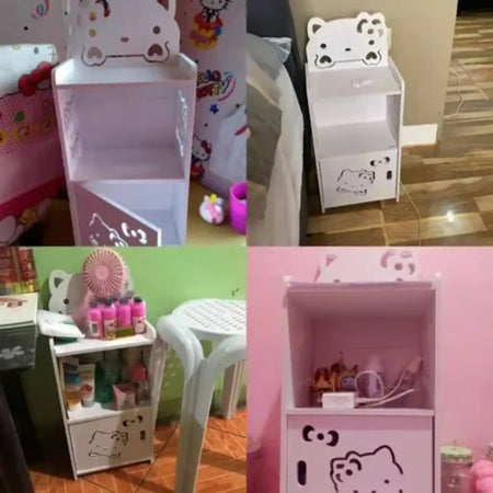 Mobiletto Design Gatto Kitty Legno Comodino Moderno Portaoggetti Soggiorno Camera Bambini