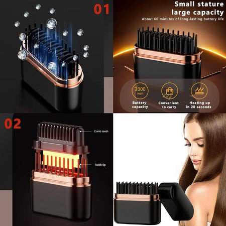 Mini Spazzola Pettine Lisciante Capelli Portatile Usb Senza Fili Con Controllo Temperatura