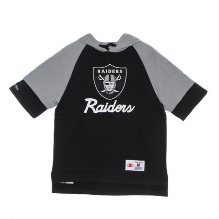 MITCHELL &amp; NESS Felpa Cappuccio Manica Corta Uomo Nfl Fleece Hoodie Oakrai Black da uomo