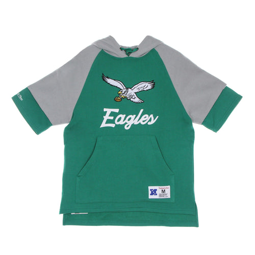 MITCHELL & NESS Felpa Cappuccio Manica Corta Uomo Nfl Fleece Hoodie Phieag Dark Green da uomo