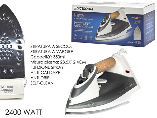 Ferro Da Stiro A Vapore 2400 Watt 400ml Autopulente Anticalcare Con Manico In Sughero
