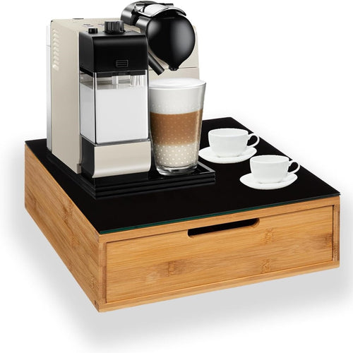 Portacapsule Bambù Con Cassetto 4 Scomparti Organizzatore Capsule Cialde Caffè Tisane Tè